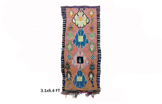 Tapis de couloir berbère marocain coloré 3x6, tapis d'intérieur vintage.