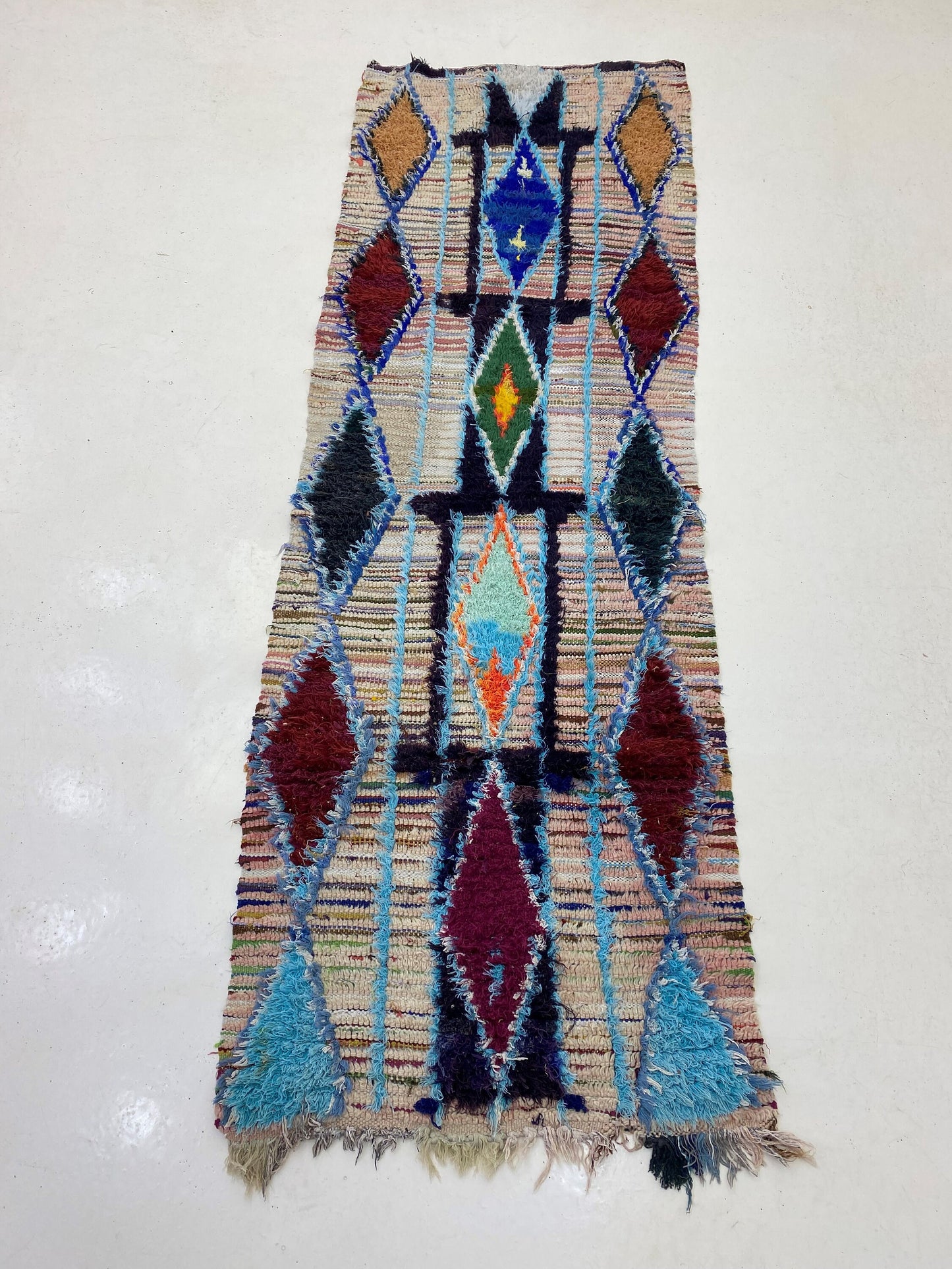 Tapis marocain 3x8, tapis de couloir berbère à losanges, tapis de couloir bohème vintage.