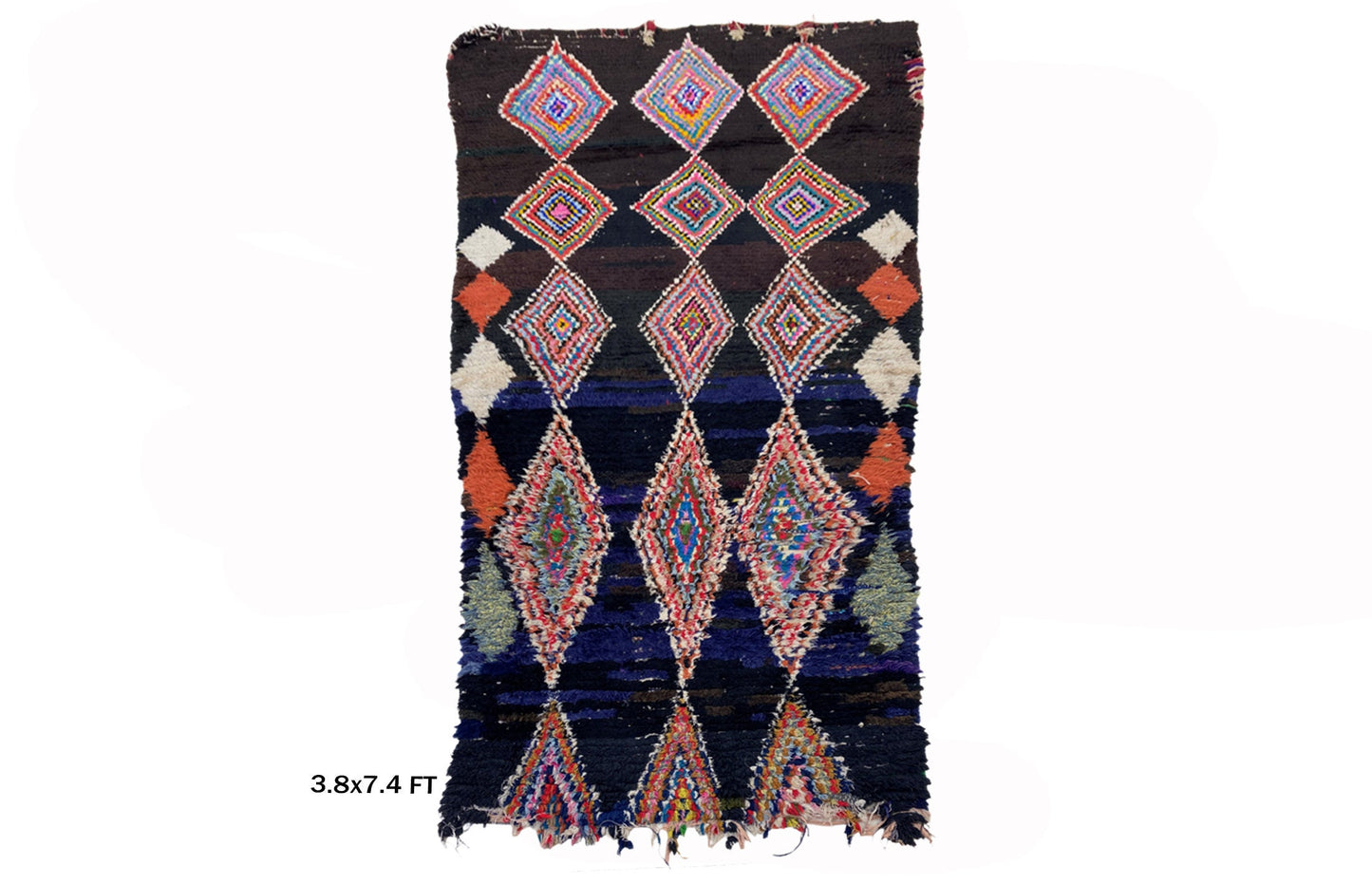 Tapis marocain, tapis bohème vintage 4x7, tapis berbère à losanges.