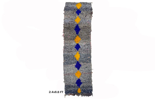 Tapis de couloir marocain étroit 2x9, tapis de couloir berbère coloré.