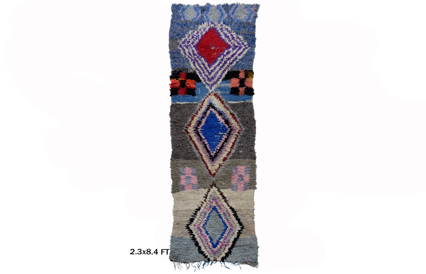 Tapis de couloir marocain étroit, tapis de couloir vintage unique 2x8.