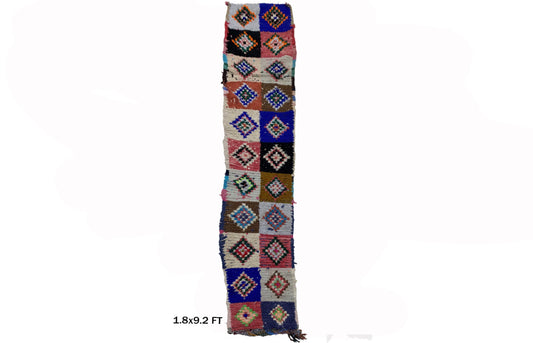 2x9 Narrow Vintage Runner Rug, Colorful Diamond Runner.