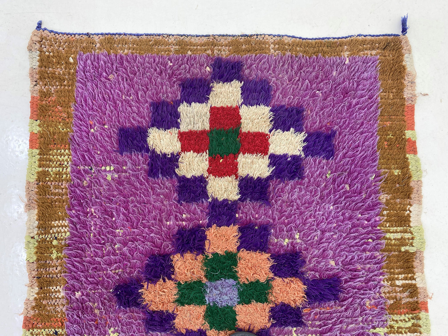 Tapis à carreaux violets, 3x6, tapis berbère marocain unique.