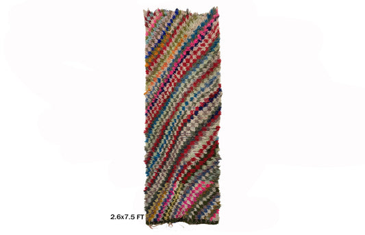 Tapis de couloir à carreaux doux 3x8, tapis de couloir berbère marocain d'occasion.