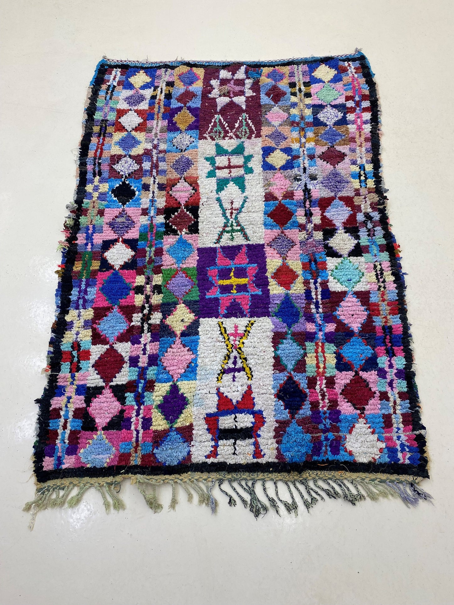 Tapis marocain à losanges 4x7, tapis vintage Boucherouite.