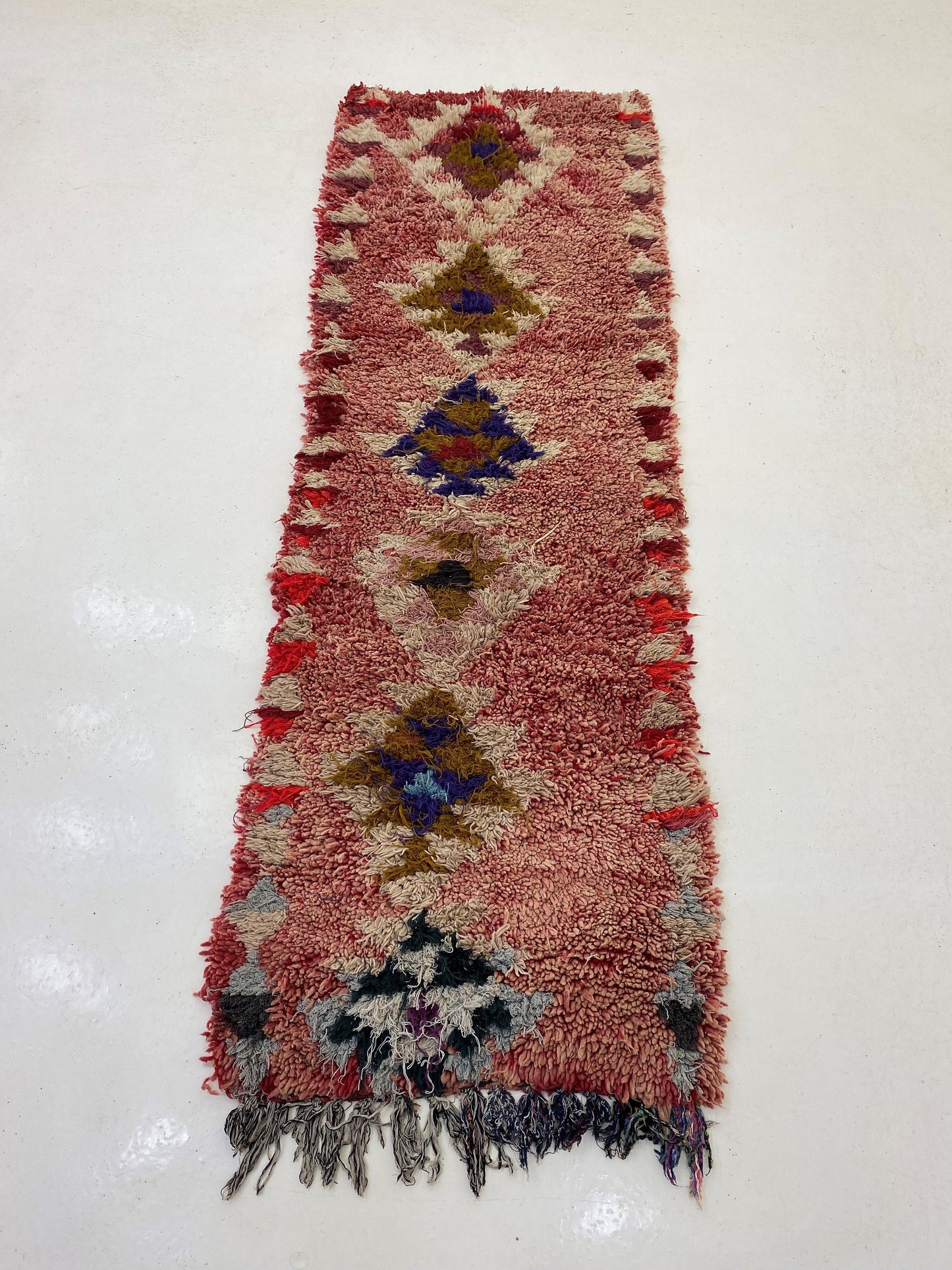 Tapis de couloir diamant 3x7, tapis de couloir marocain vintage.