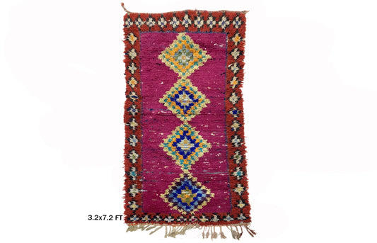 Tapis marocain long 3x7, tapis en laine vintage coloré.