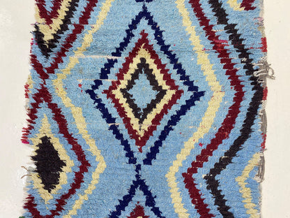 Tapis de couloir marocain unique en laine tissée à la main 3x10, long tapis à losanges colorés.