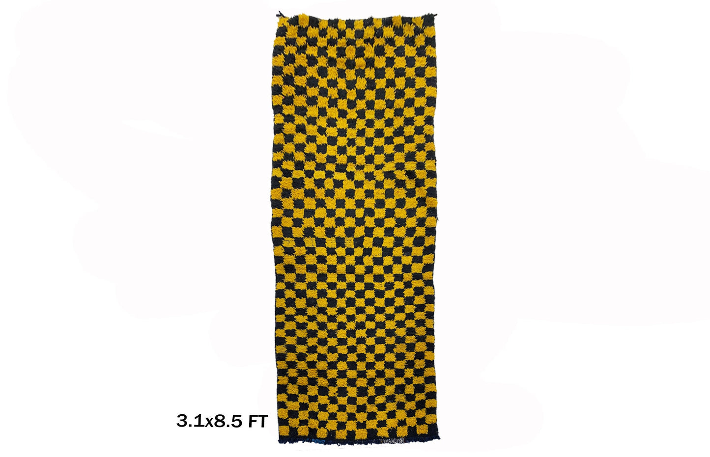 Tapis marocain à damier noir et jaune, 3x8,5.