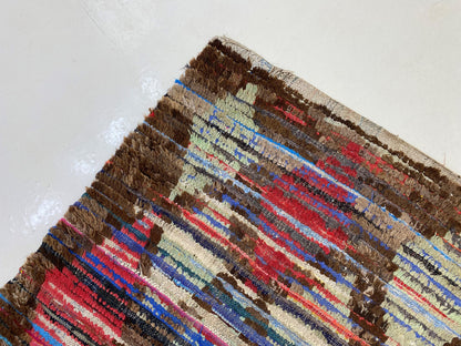 Tapis marocain en laine tissée à la main 3x6, tapis bohème à losanges multicolores.