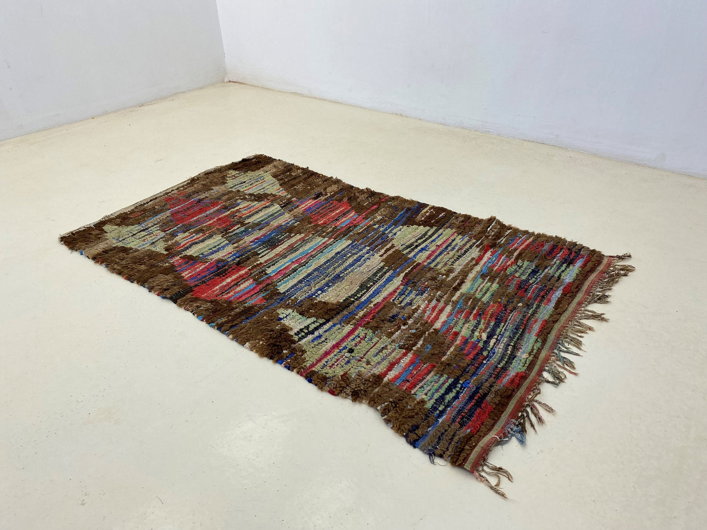 Tapis marocain en laine tissée à la main 3x6, tapis bohème à losanges multicolores.