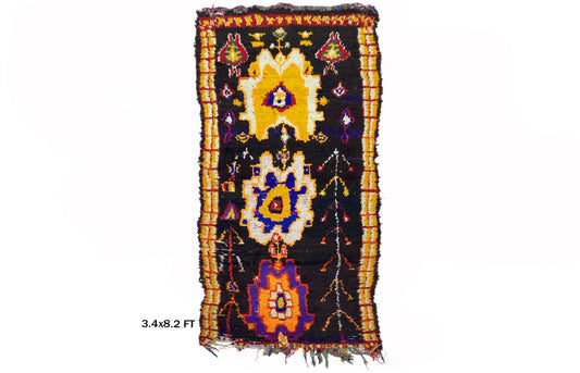 Tapis de couloir marocain abstrait, long tapis de couloir vintage 8x3.