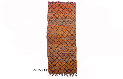 Handwoven Vintage Moroccan 7x3 Runner Rug, Diamond Faded Orange Rug Runner.