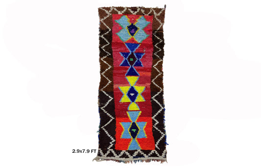 Tapis berbère unique 3x8, tapis de décoration d'intérieur marocain coloré.