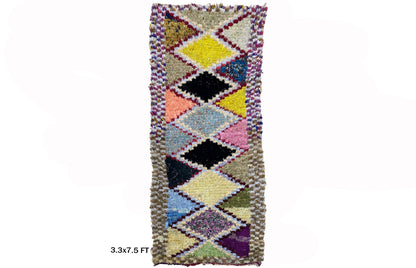 Tapis de couloir Diamond 3x7.5, tapis de couloir marocain coloré.