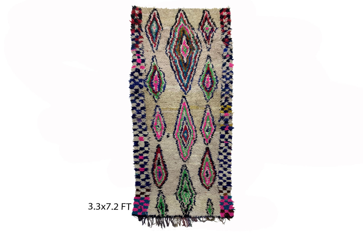 Bohemian Moroccan Azilal 3x7 Runner Rug, Diamond Wool Rug Runner.