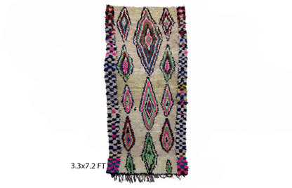 Bohemian Moroccan Azilal 3x7 Runner Rug, Diamond Wool Rug Runner.