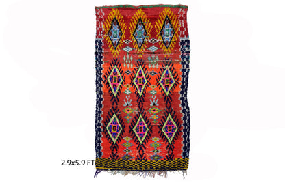 Moroccan Diamond worn area 3x6 rug, Small vintage wool rug.