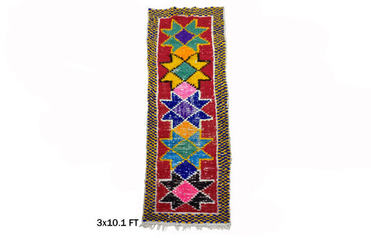 3x10 Unique Moroccan Runner, Vintage Boho decor, Colorful Berber Rug Runner .