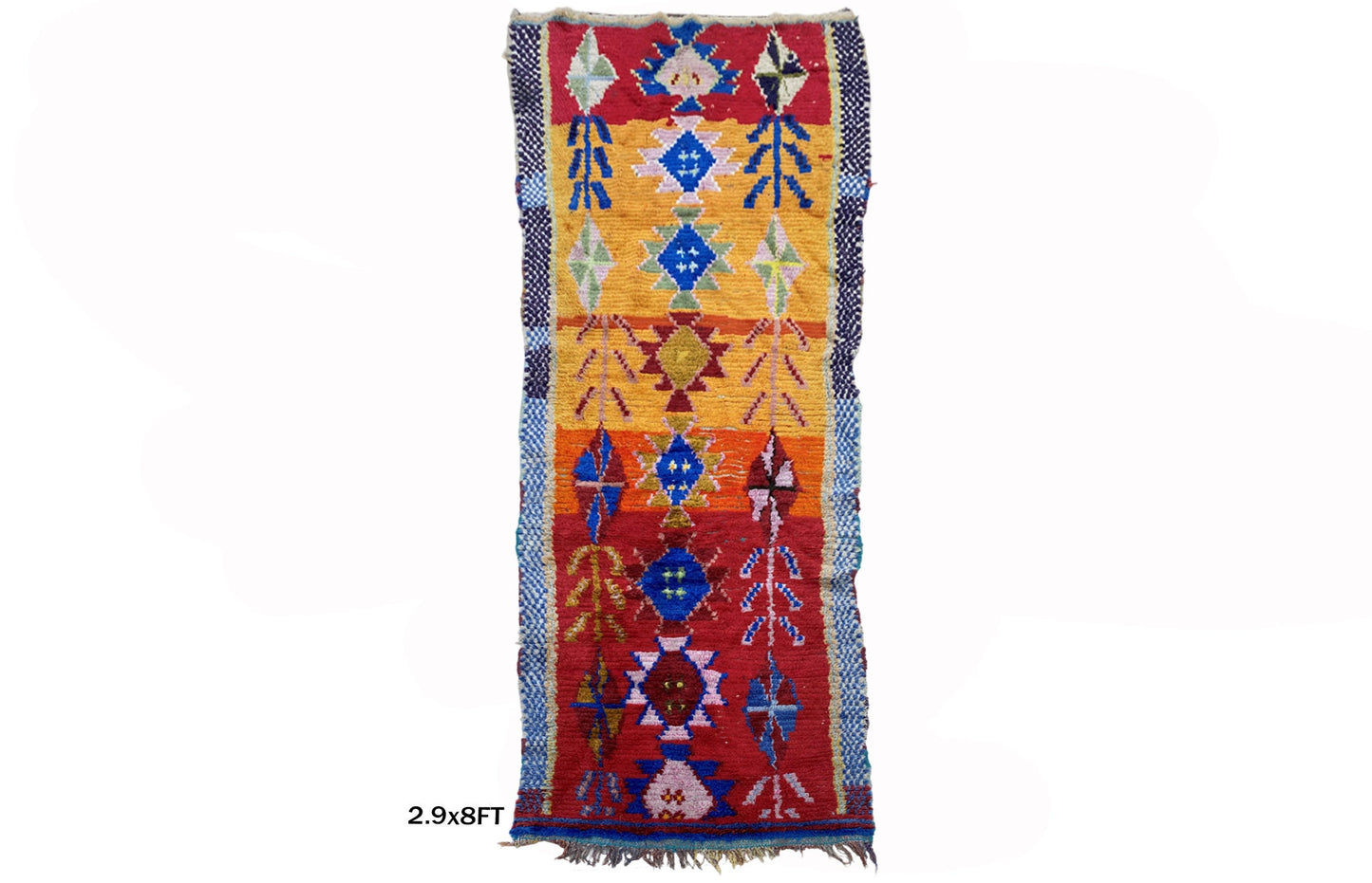 Tapis de couloir berbère multicolore 3x8, tapis de couloir bohème marocain.