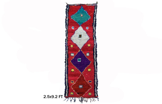 Tapis de couloir marocain unique 3x9, tapis de couloir berbère vintage.