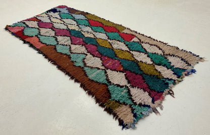 Tapis marocain 3x6, tapis de couloir à diamants colorés.