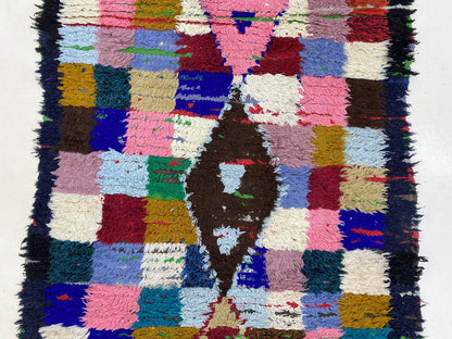 Tapis de couloir marocain coloré à motifs de diamants 3x7.