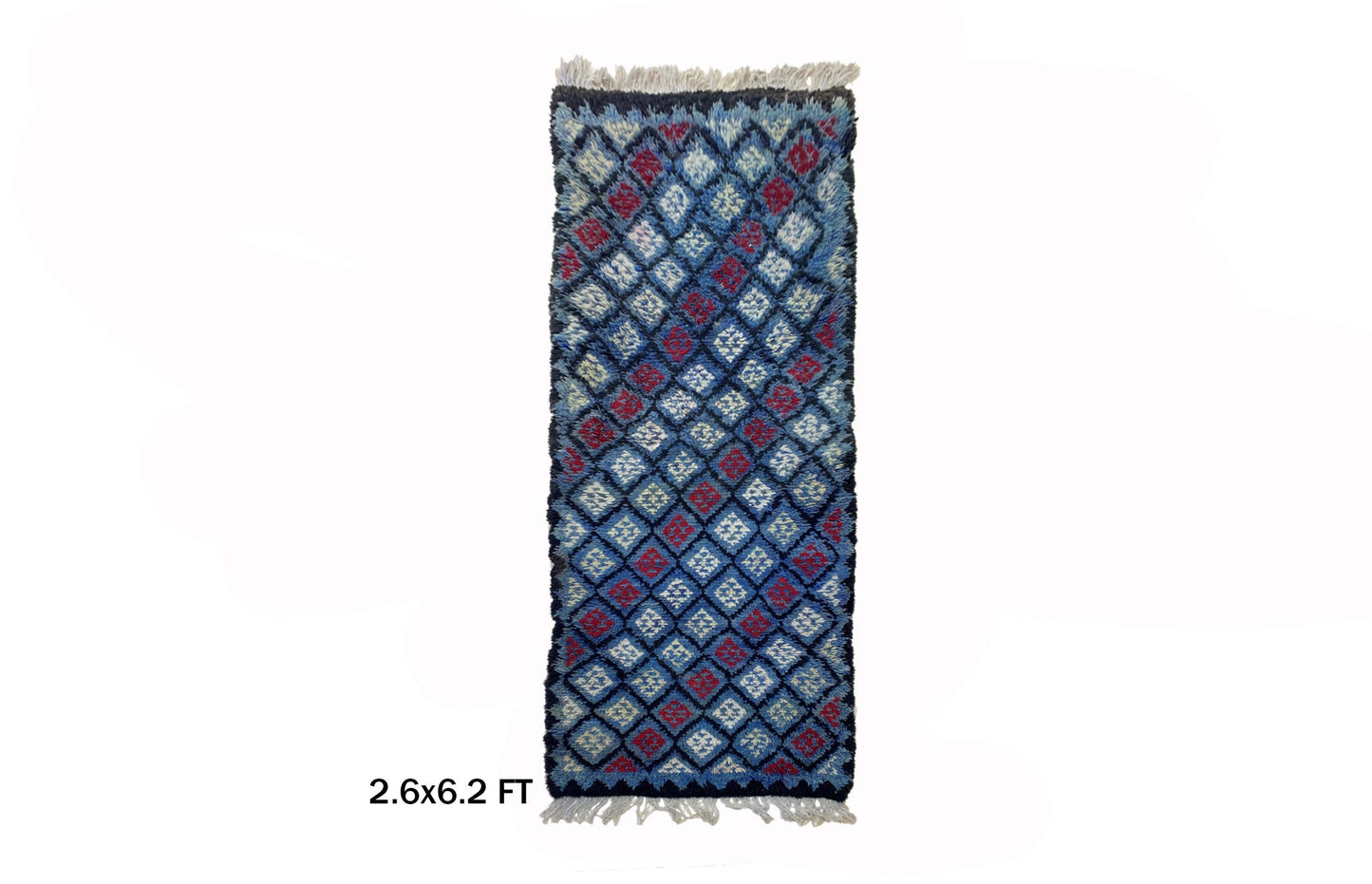 Tapis de couloir vintage marocain 3x6, style motifs géométriques.