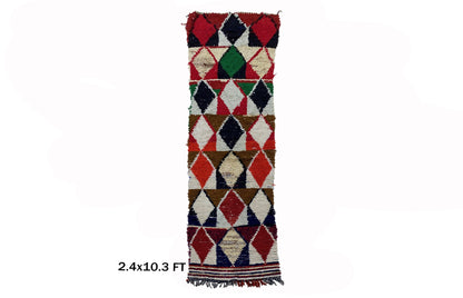 2x10 ft Narrow Moroccan Diamond Colorful runner.