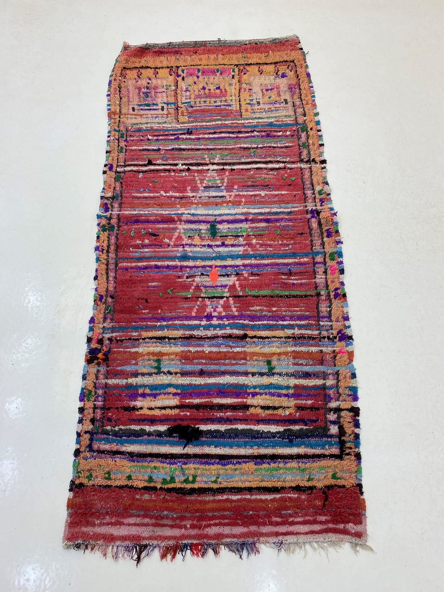 3x7 Berber Moroccan Rug Runner, Unique Worn Vintage Rug.