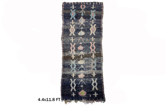 Tapis de couloir marocain, 4x12, en laine vintage délavée, grande décoration de couloir artistique.