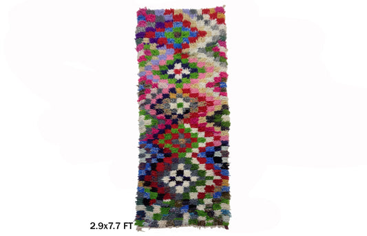 Tapis marocain, tapis vintage coloré 3x8, tapis berbère bohème.