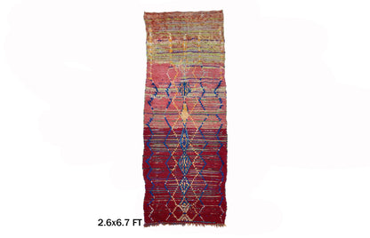 Tapis de couloir marocain étroit 2x11 pi, tapis de couloir traditionnel en laine à losanges, décoration de couloir long et étroit.