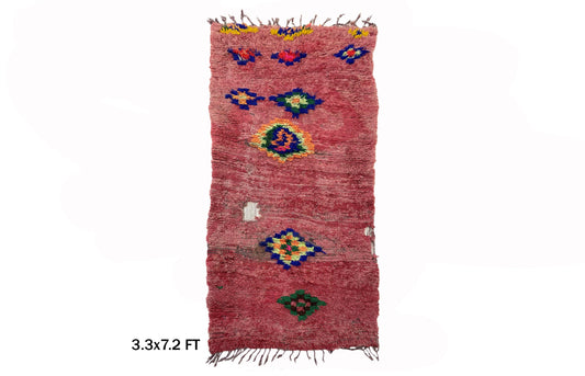 Tapis de couloir marocain vintage 3x7, design berbère.