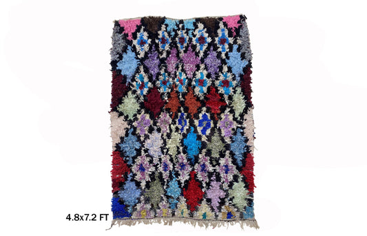 Tapis marocain ancien vibrant 5x7, tapis vintage.