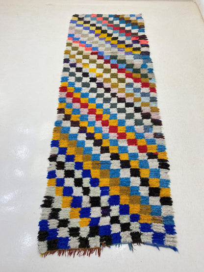 Tapis de couloir marocain à carreaux, tapis de couloir berbère bohème 9x3.