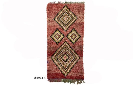 Tapis de couloir berbère diamant 3x6, tapis de couloir bohème vintage, tapis de couloir marocain.