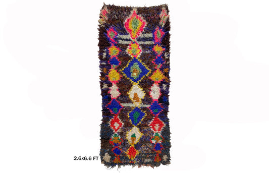 Tapis de couloir berbère usé en forme de diamant, 3x7, tapis marocain vintage.