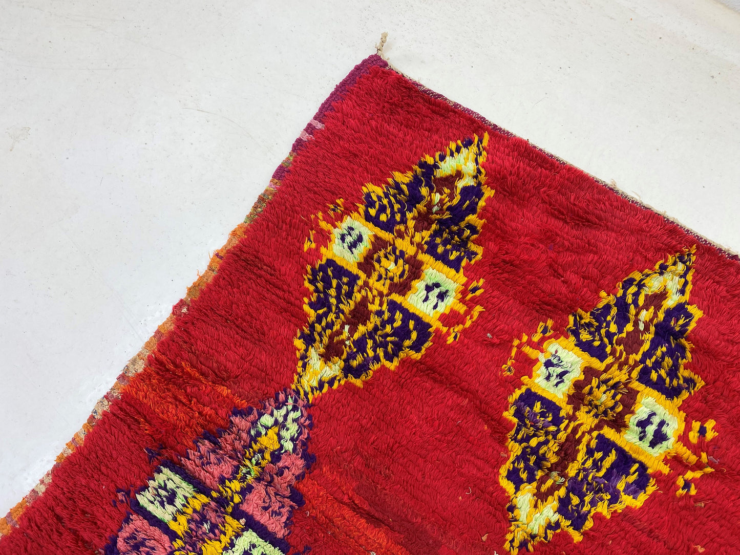 Tapis marocain rouge, tapis berbère vintage en laine 4x7,5, tapis de salon unique.