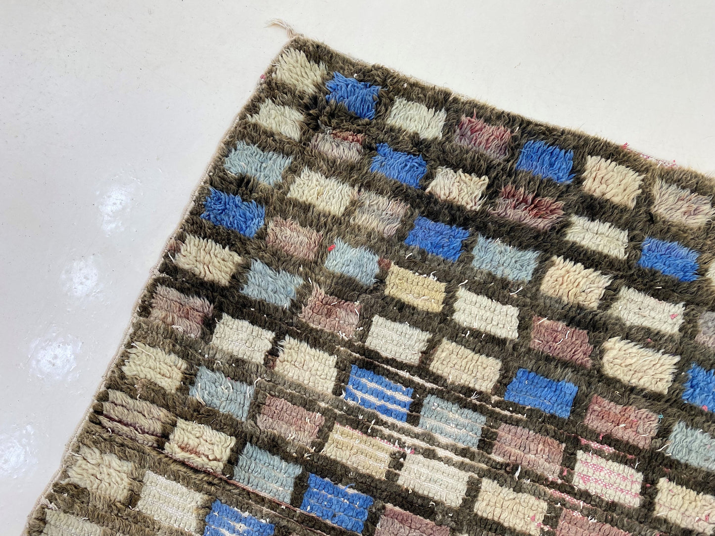 Tapis de couloir marocain, petit tapis à carreaux 6x3.