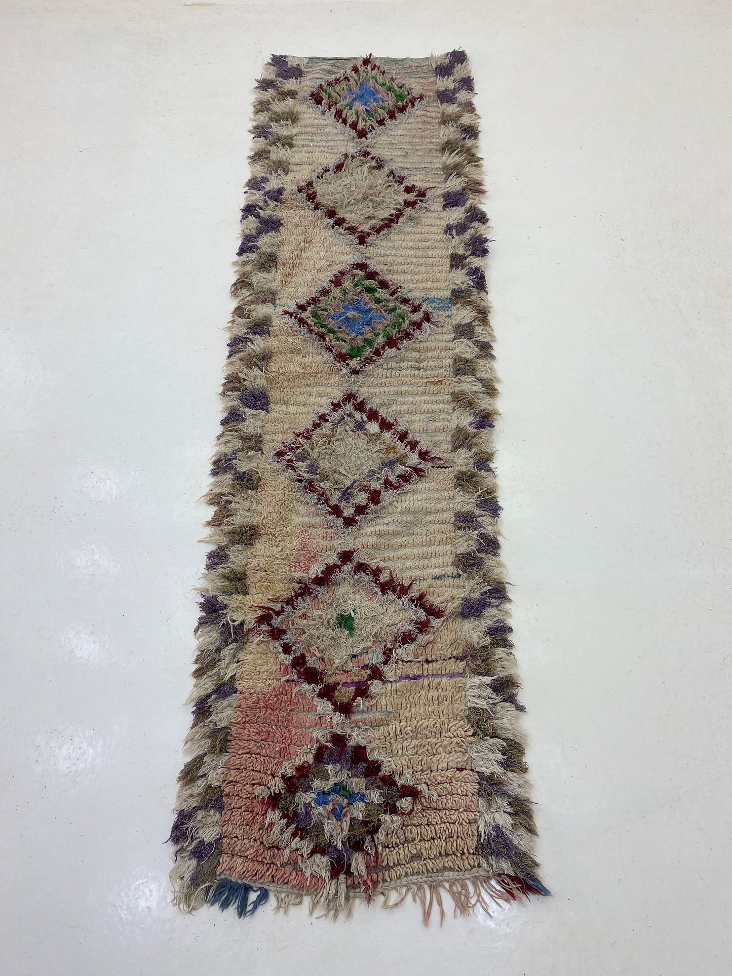 Tapis de couloir étroit à losanges 2x8 pi, tapis de couloir marocain.