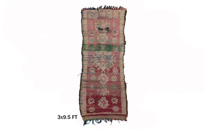 3x10 Long Moroccan Vintage Used Runner Rug, Wool Worn Rug Runner.