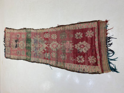 3x10 Long Moroccan Vintage Used Runner Rug, Wool Worn Rug Runner.