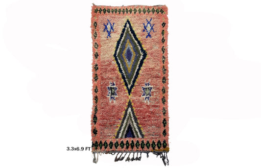 Tapis marocain Diamond Runner, tapis vintage usé unique 3x7.