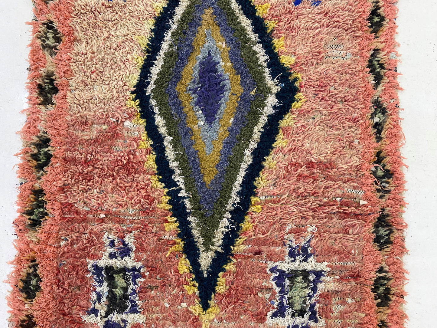 Diamond Moroccan Rug Runner, Unique Worn Vintage 3x7 Rug.