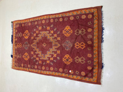 Tapis marocain vintage 5x8, tapis bohème en laine authentique.