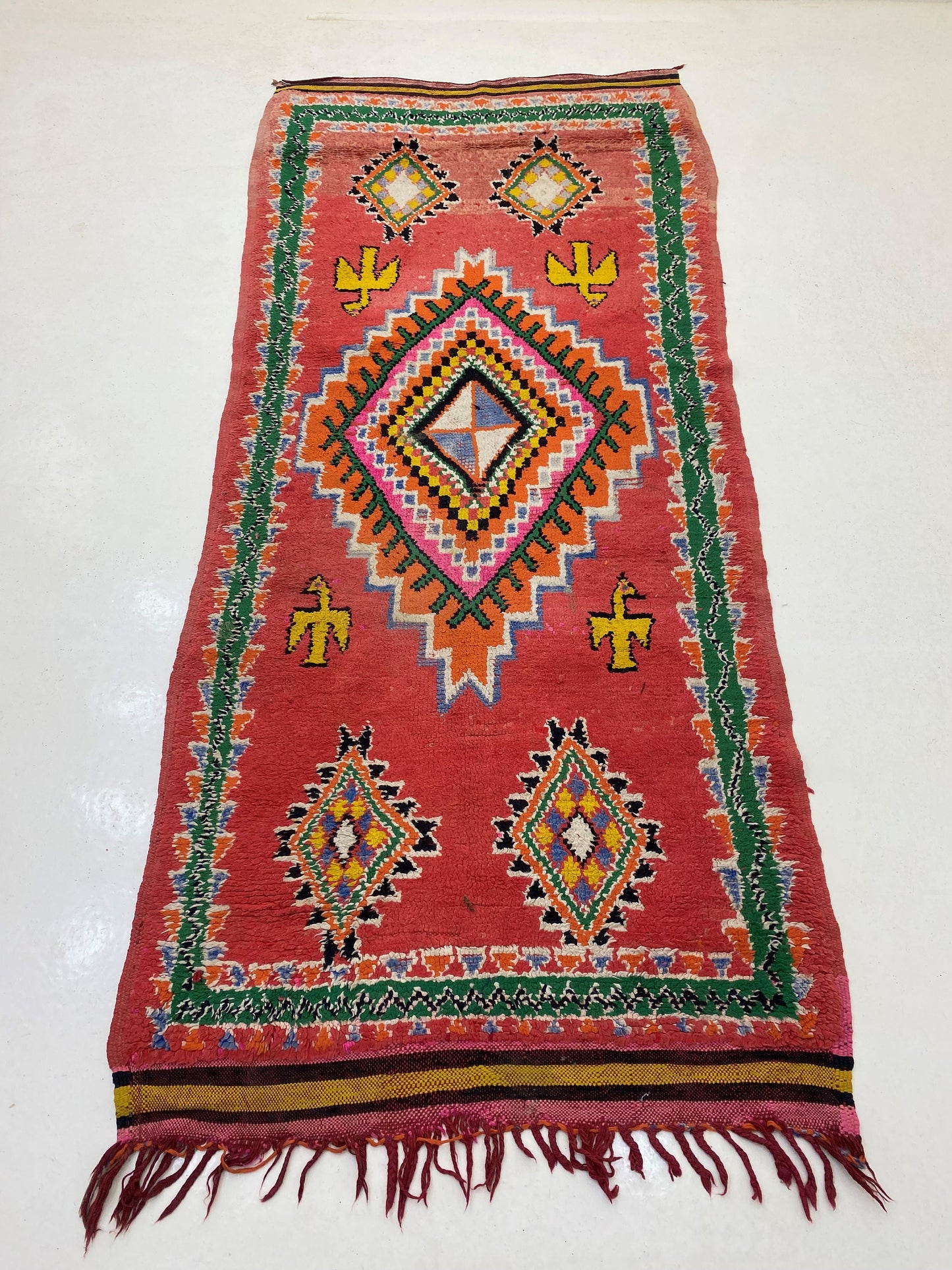 Tapis marocain à losanges 4x9, tapis de couloir vintage en laine.