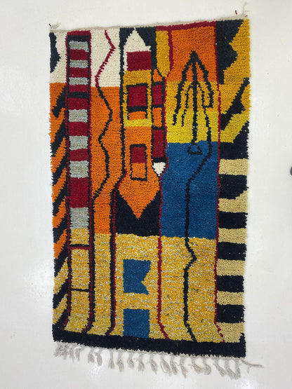 Tapis berbère marocain noué à la main, tapis coloré personnalisé.