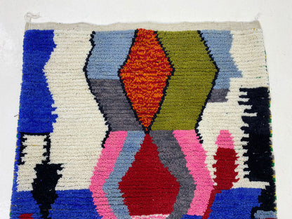 Handcrafted Colorful Boho Kitchen Rug, Custom Wool Moroccan Area Carpet.