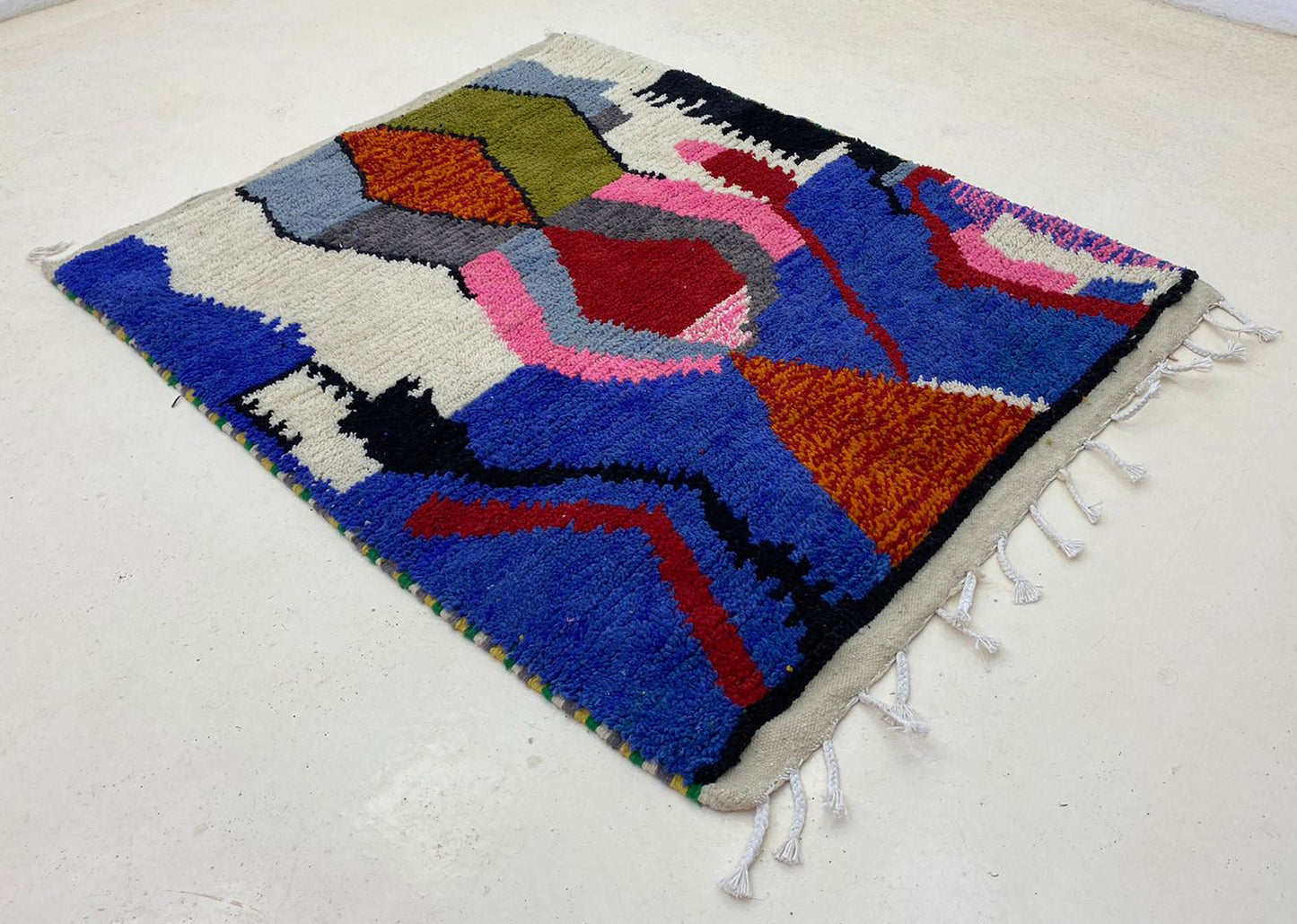 Handcrafted Colorful Boho Kitchen Rug, Custom Wool Moroccan Area Carpet.